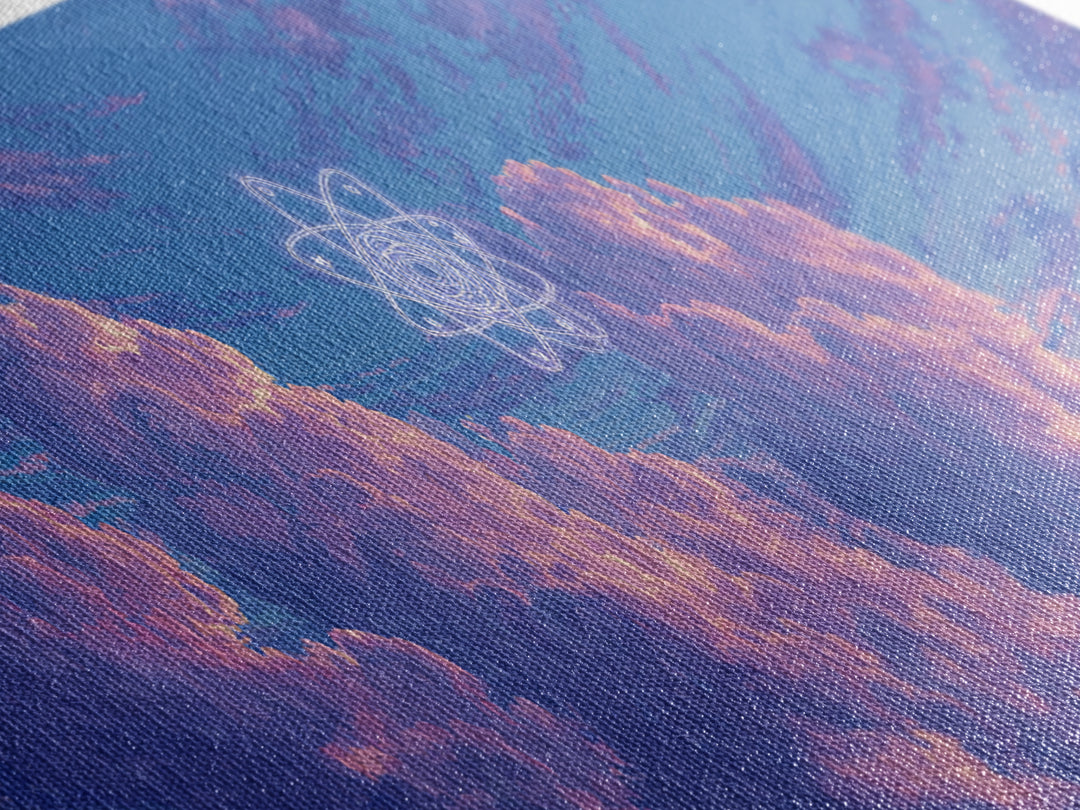 Purple Dream Clouds With Atomic Star Wall Art, Retro Sci Fi Sky Poster, Midcentury Modern Decor, Cosmic Canvas Print, Bedroom Decor