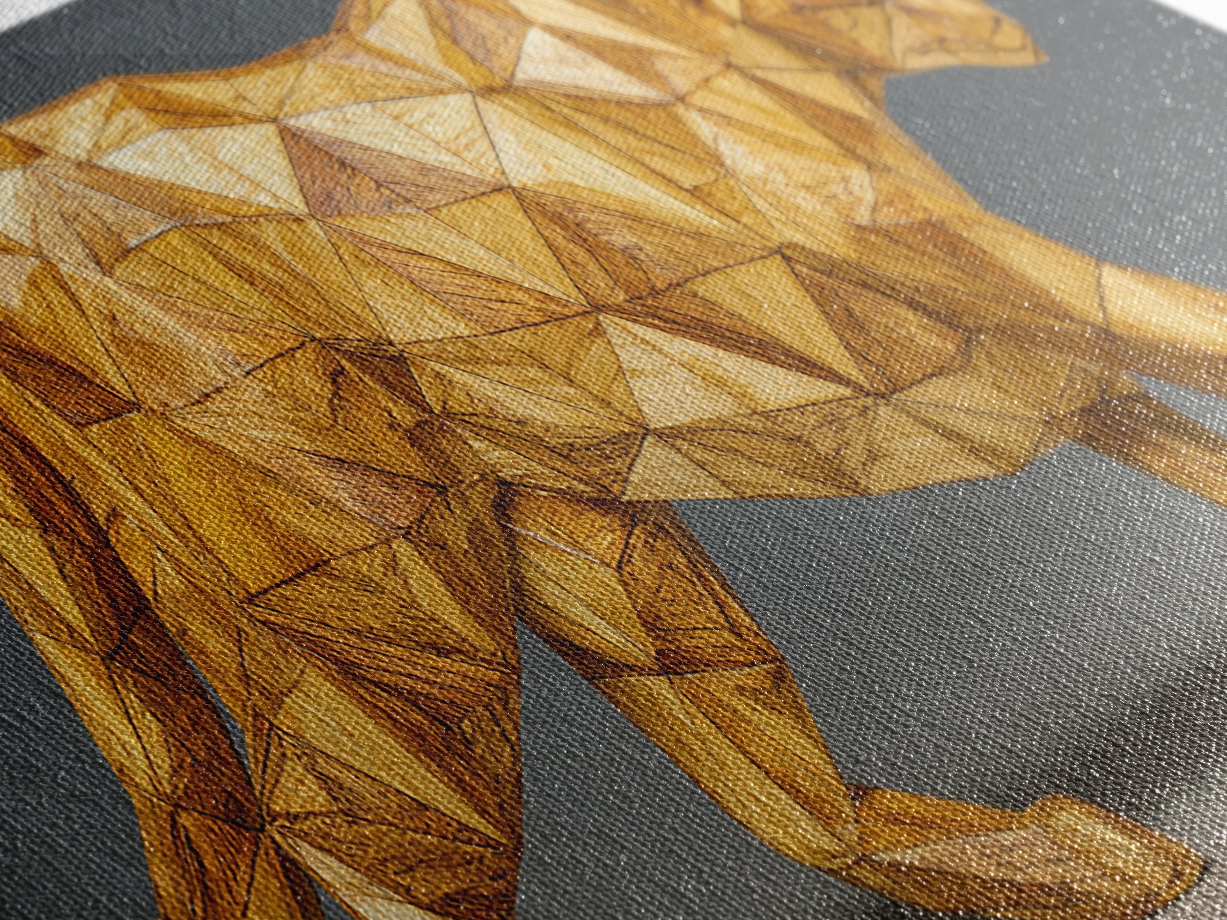 Golden Low Poly Panther Sculpture In Faceted Geometry, Framed Canvas Print, Modern Wall Art, Geometric Animal Decor Statement Poster