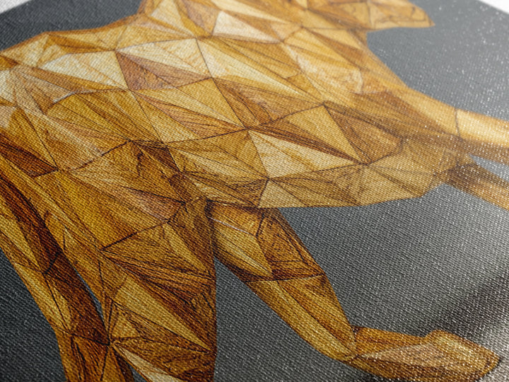 Golden Low Poly Panther Sculpture In Faceted Geometry, Framed Canvas Print, Modern Wall Art, Geometric Animal Decor Statement Poster