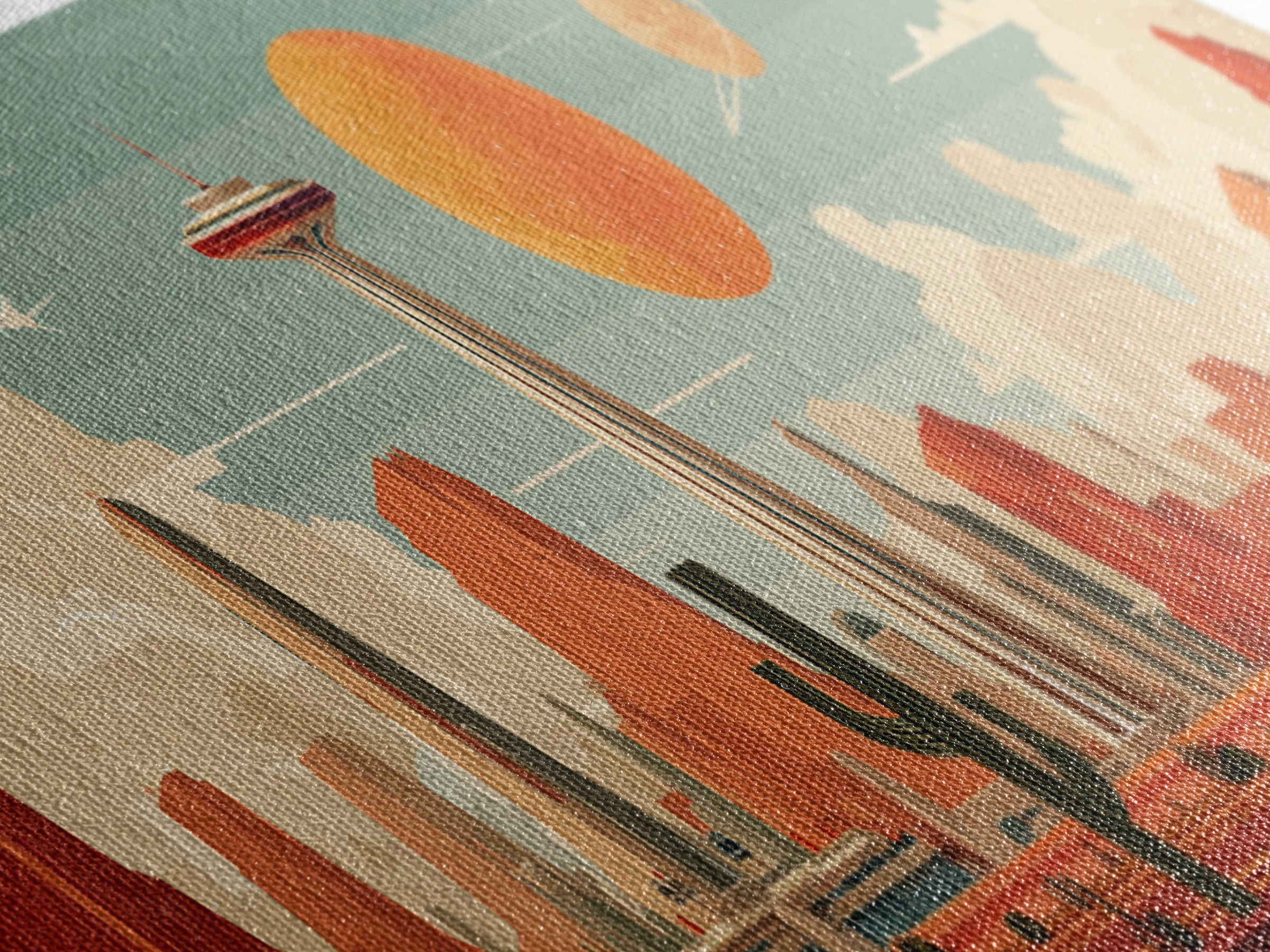 Retro Space Needle Desert Wall Art, Midcentury Modern Canvas Print, Orange Planet Cityscape, Southwestern Sci Fi Poster Decor