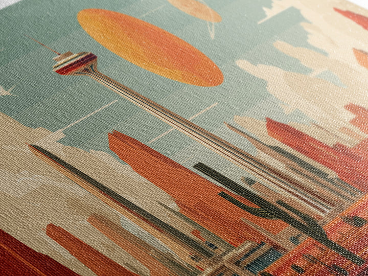 Retro Space Needle Desert Wall Art, Midcentury Modern Canvas Print, Orange Planet Cityscape, Southwestern Sci Fi Poster Decor