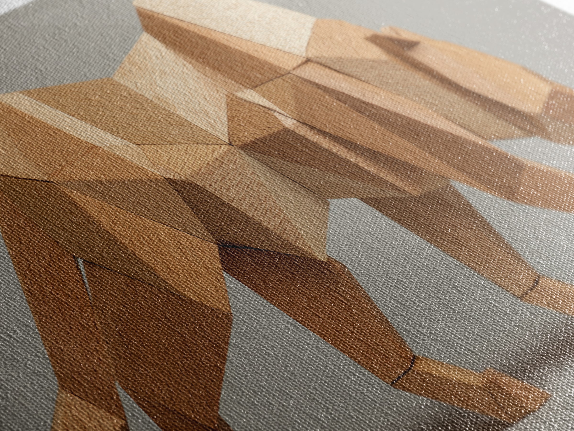 Neutral Low Poly Big Cat Sculpture With Faceted Forms, Canvas Print, Modern Geometric Wall Art, Minimalist Animal Decor Poster