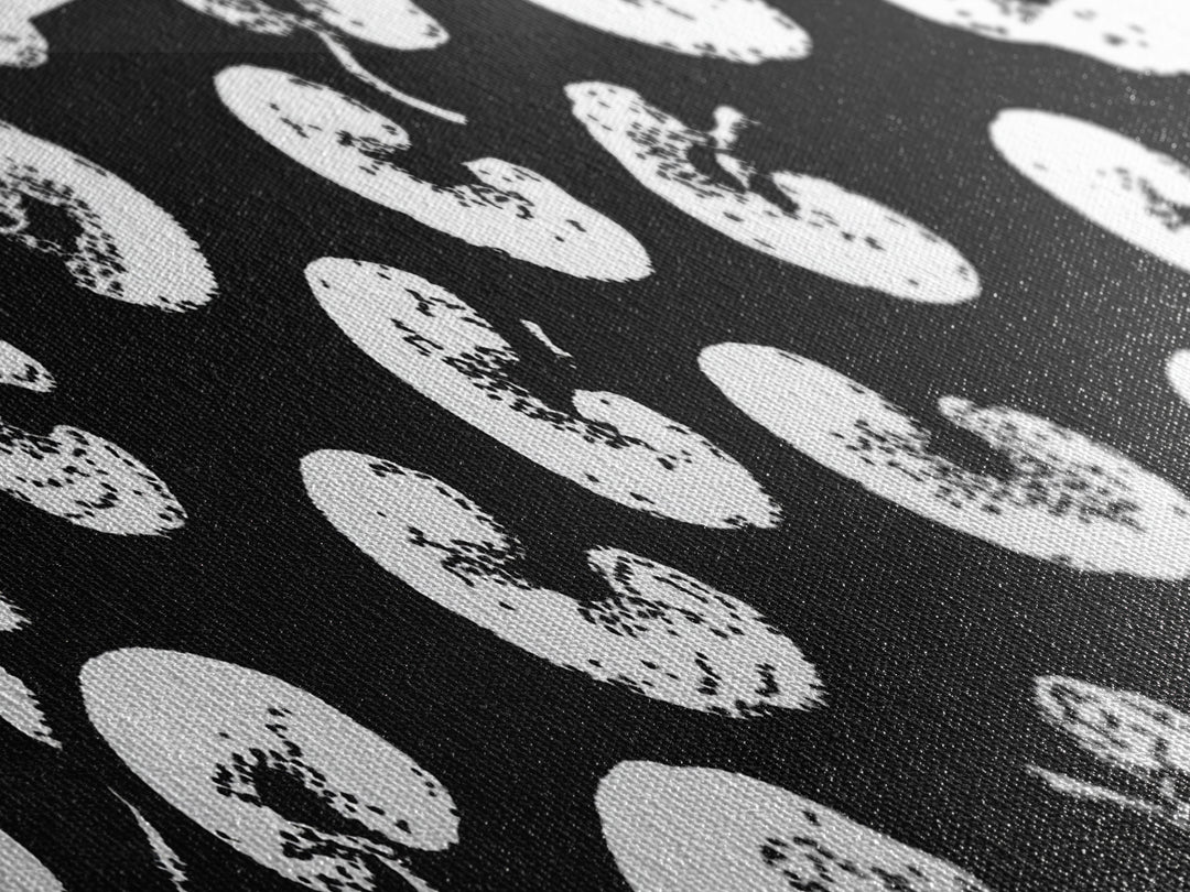 Black White Amoeba Pattern Canvas Print, Midcentury Modern Abstract Wall Decor, Monochrome Retro Op Art For Gallery Wall