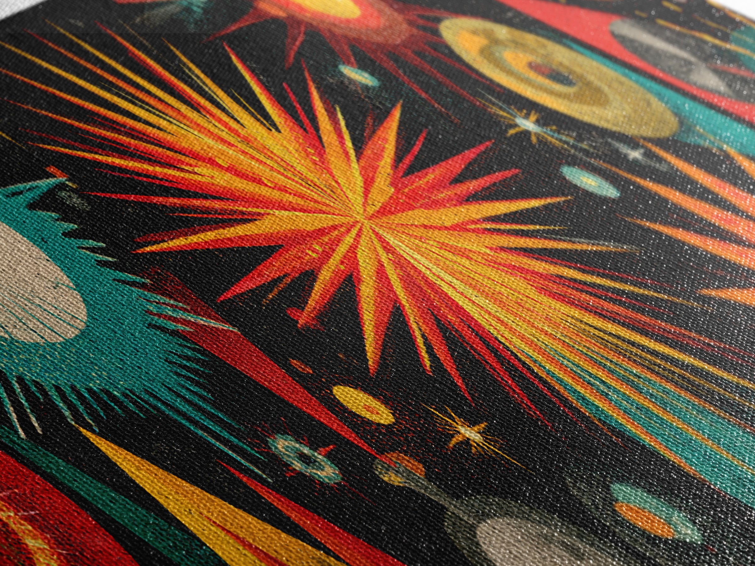Atomic Starburst Fireworks Wall Art, Midcentury Modern Space Age Print, Retro MCM Canvas For Living Room Decor Poster Gift