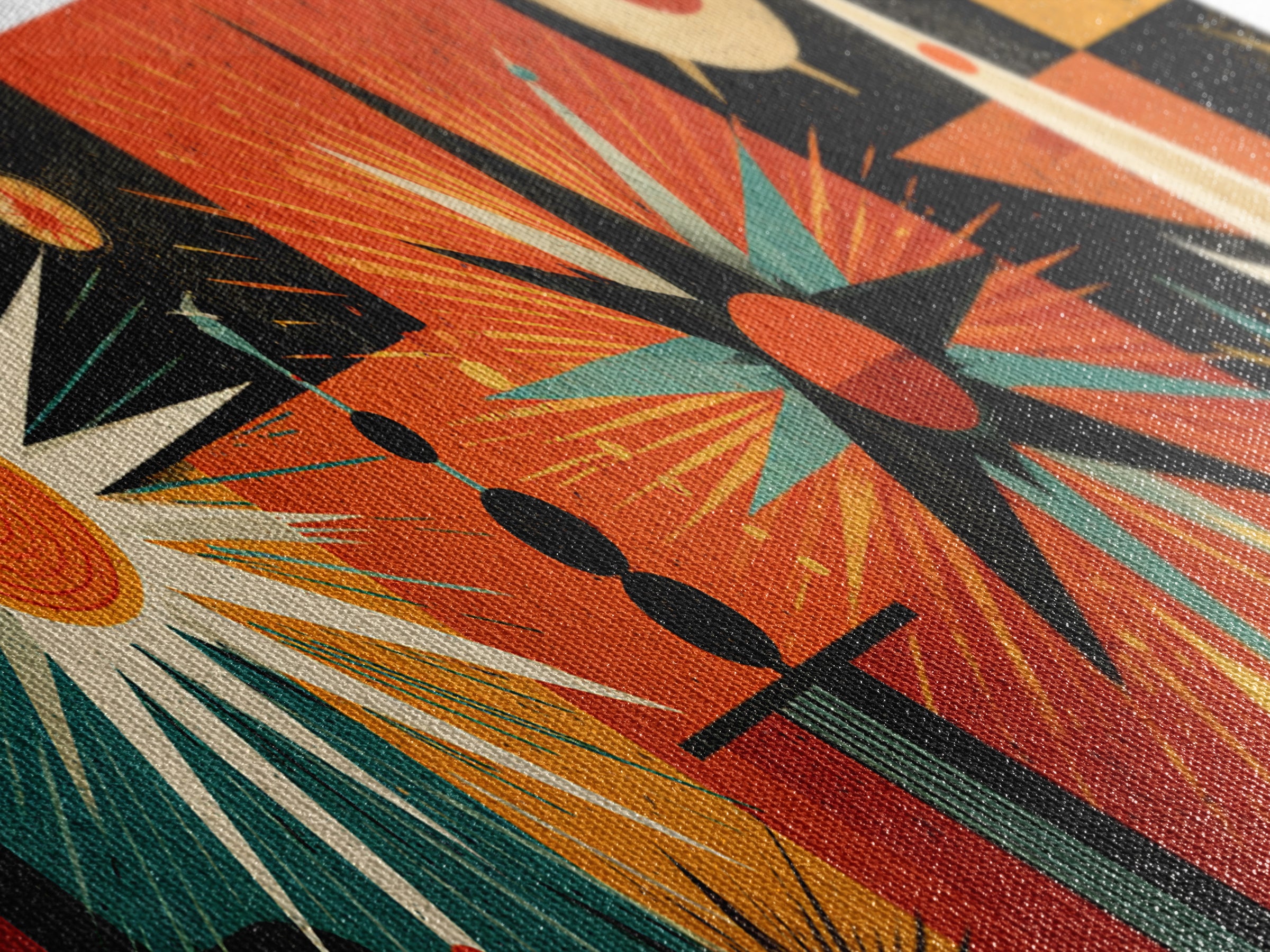 Orange Teal Atomic Sunburst Canvas Print, Midcentury Modern Geometric Space Age Poster, Bold MCM Wall Decor For Office Home