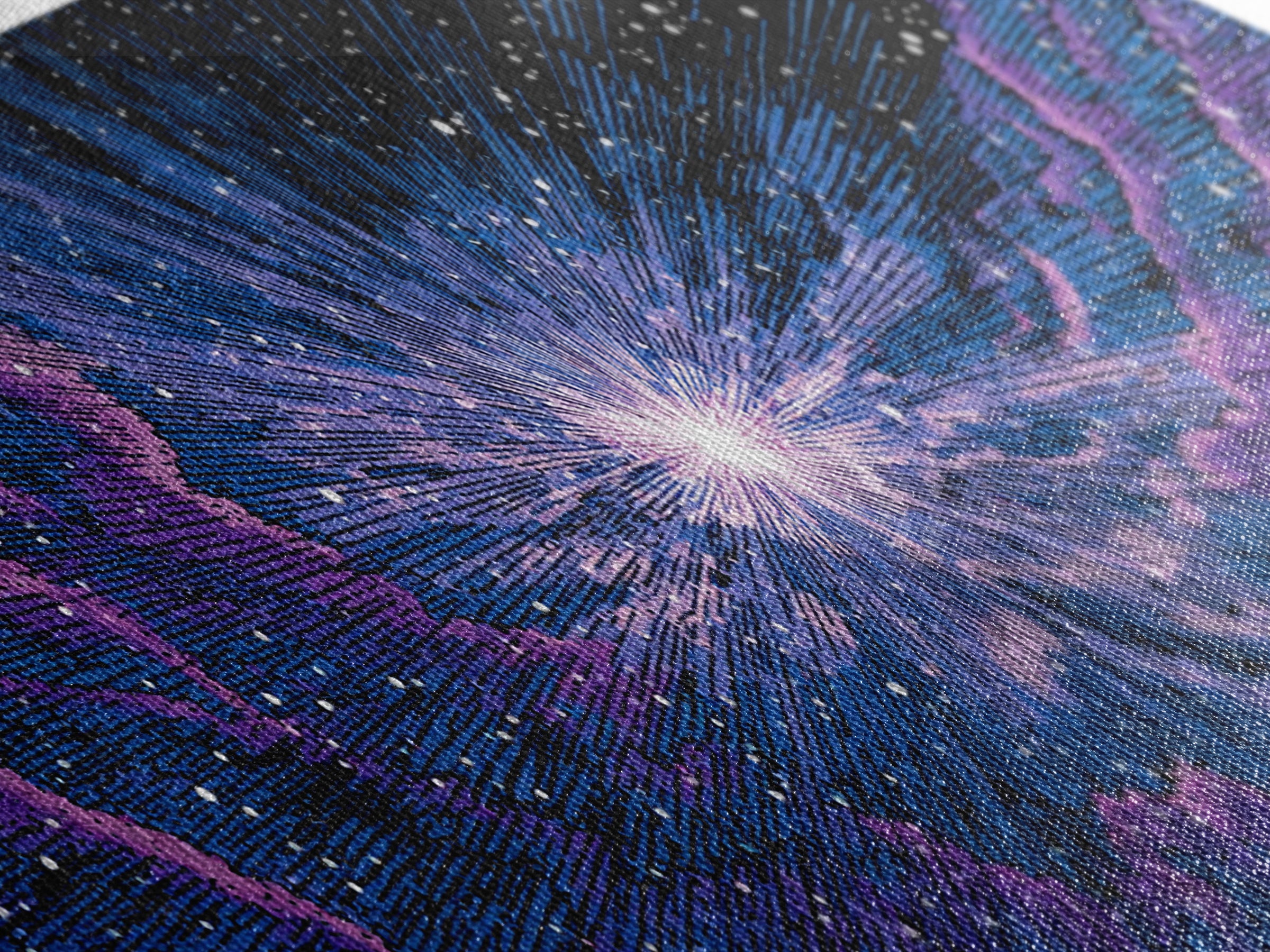 Purple Blue Cosmic Starfield Wall Art, Modern Abstract Space Canvas, Retro Sci Fi Digital Print For Bedroom Decor Poster