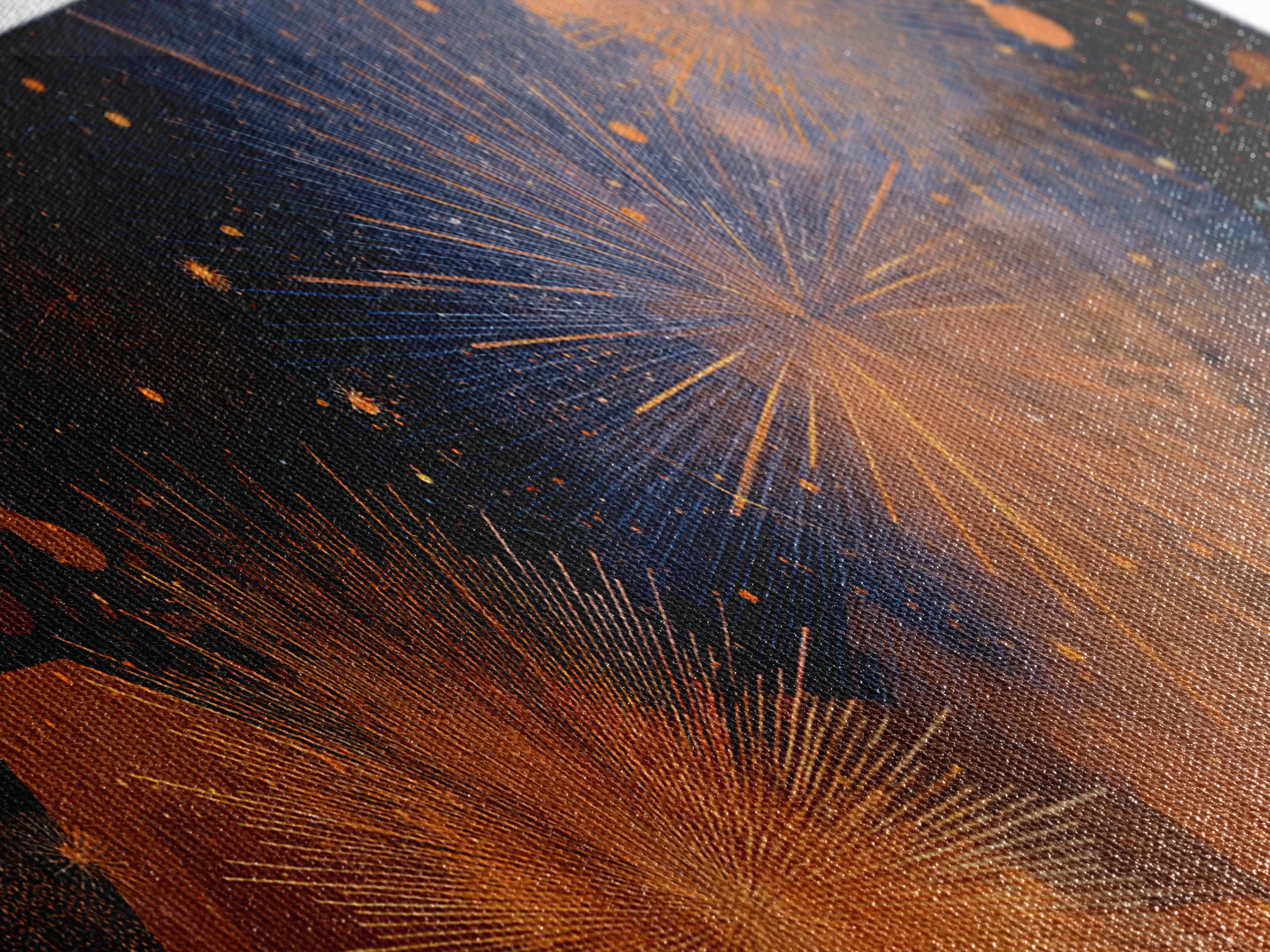 Orange Gold Firework Night Sky Canvas Print, Modern Abstract Celestial Wall Decor, Cosmic Retro Art For Living Room Poster