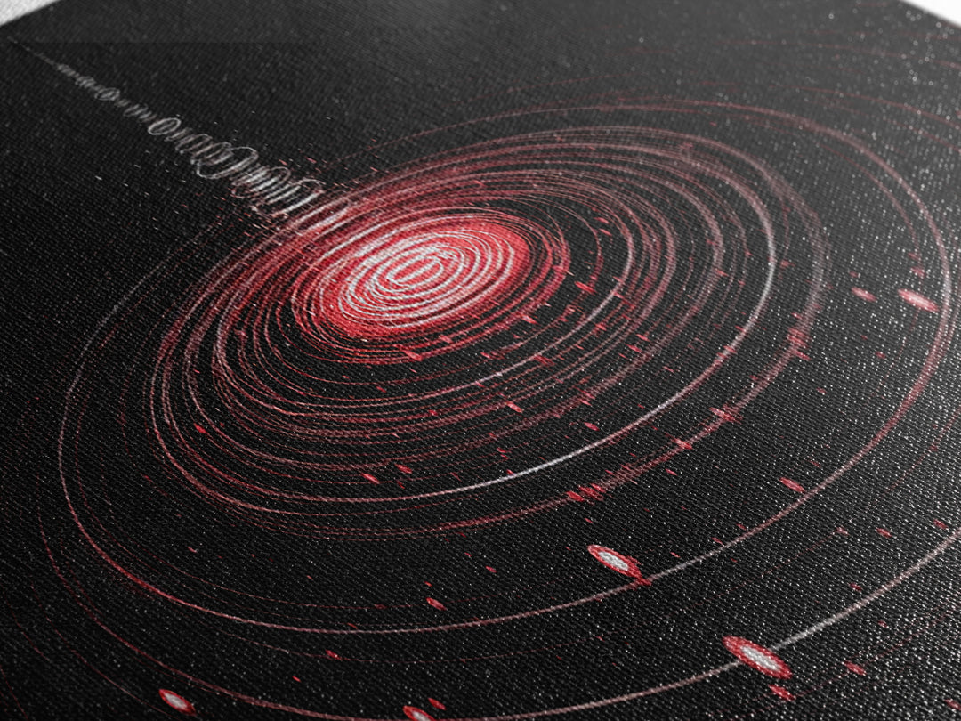 Red Orbital Light Rings In Black Space Canvas Print, Futuristic Abstract Art, Modern Wall Decor, Retro Sci Fi Poster, Digital Art Print