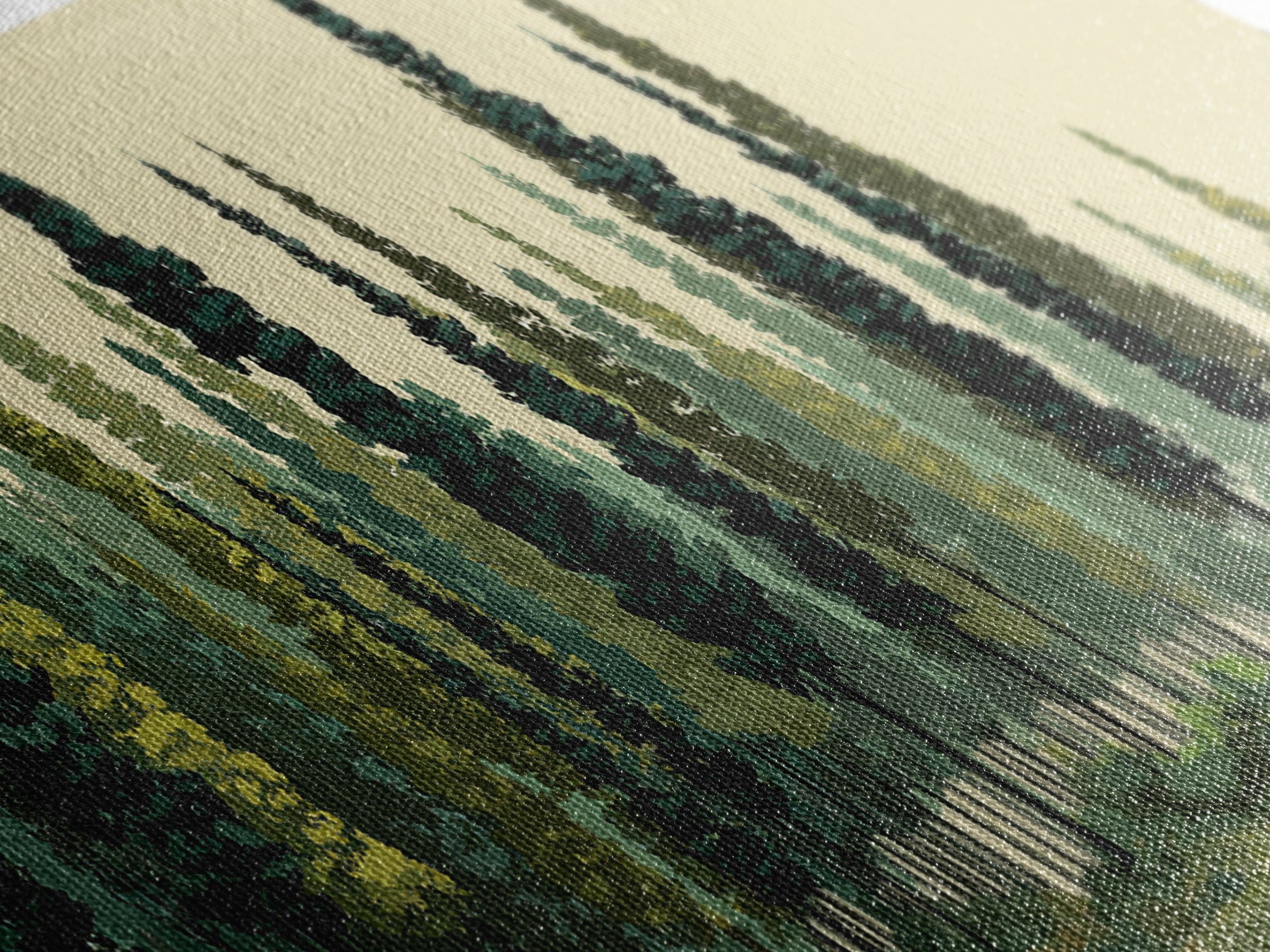 Misty Evergreen Forest Panorama Wall Art, Midcentury Modern Landscape Print, Nature Wall Decor, Large Canvas Cabin Artwork