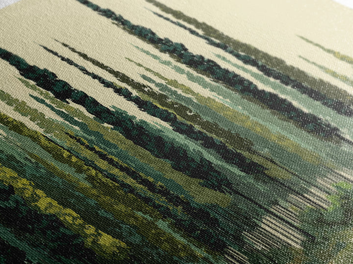 Misty Evergreen Forest Panorama Wall Art, Midcentury Modern Landscape Print, Nature Wall Decor, Large Canvas Cabin Artwork