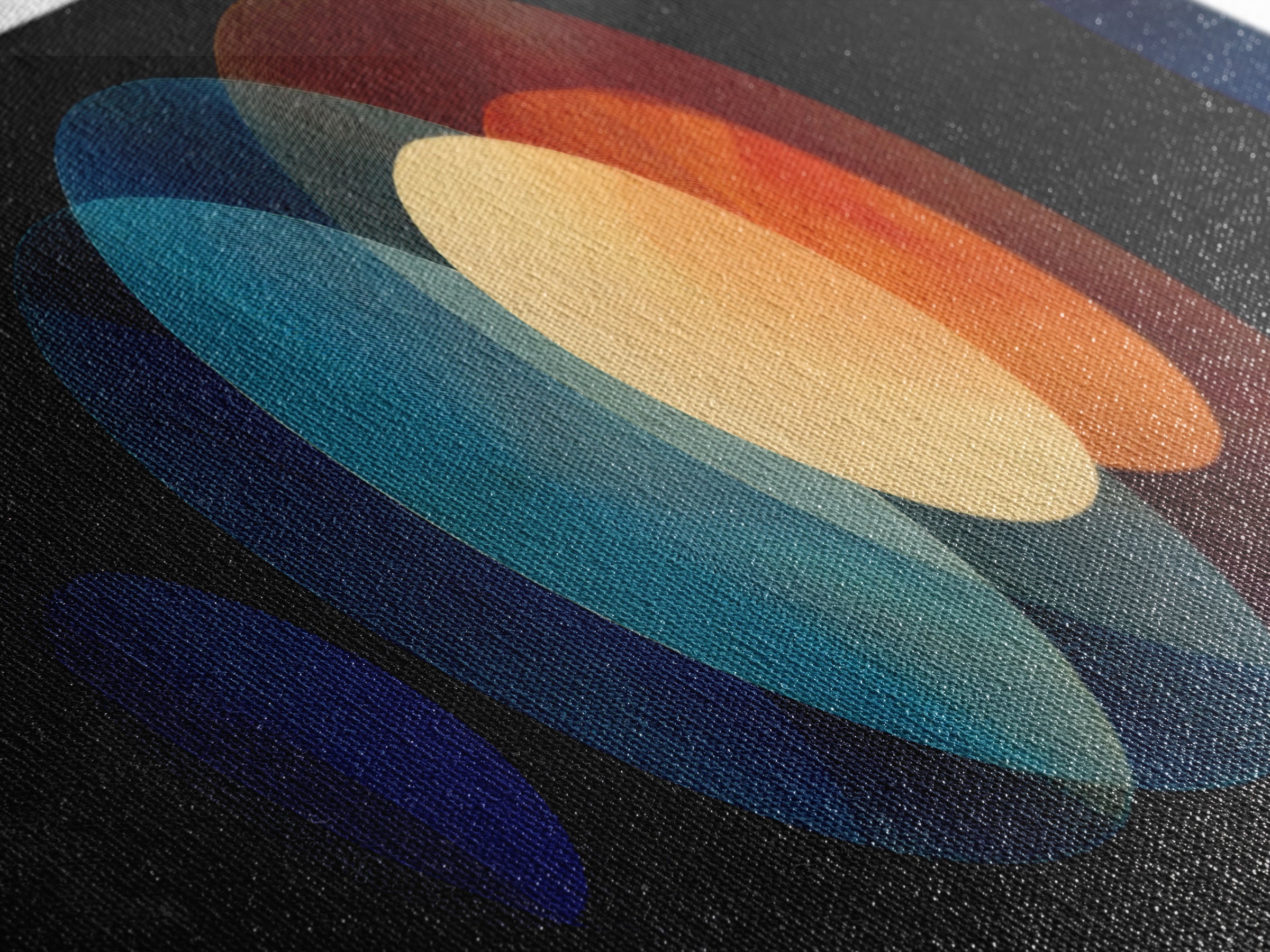 Overlapping Retro Circle Abstract Wall Art, Midcentury Modern Geometric Print, Orange Blue Black Decor, Atomic Canvas Art