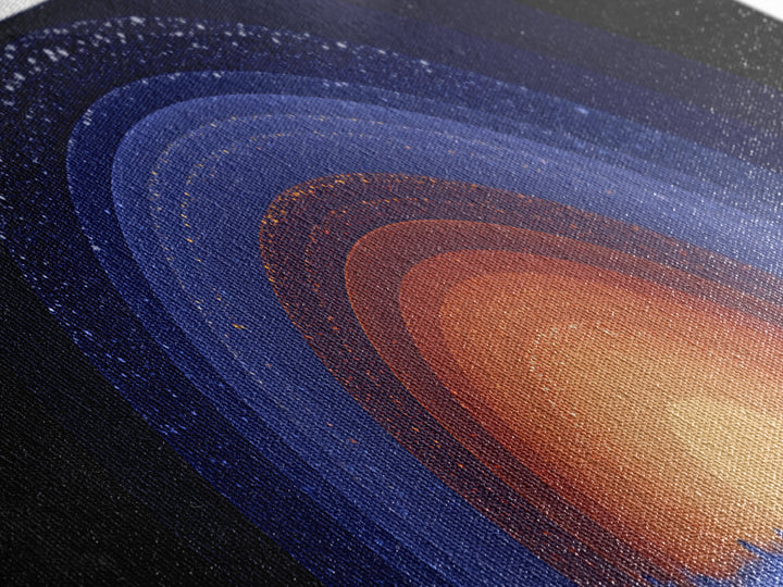 Starry Cosmic Sunrise Arc Wall Art, Midcentury Modern Space Abstract Print, Orange Blue Galaxy Decor, Retro Canvas Poster