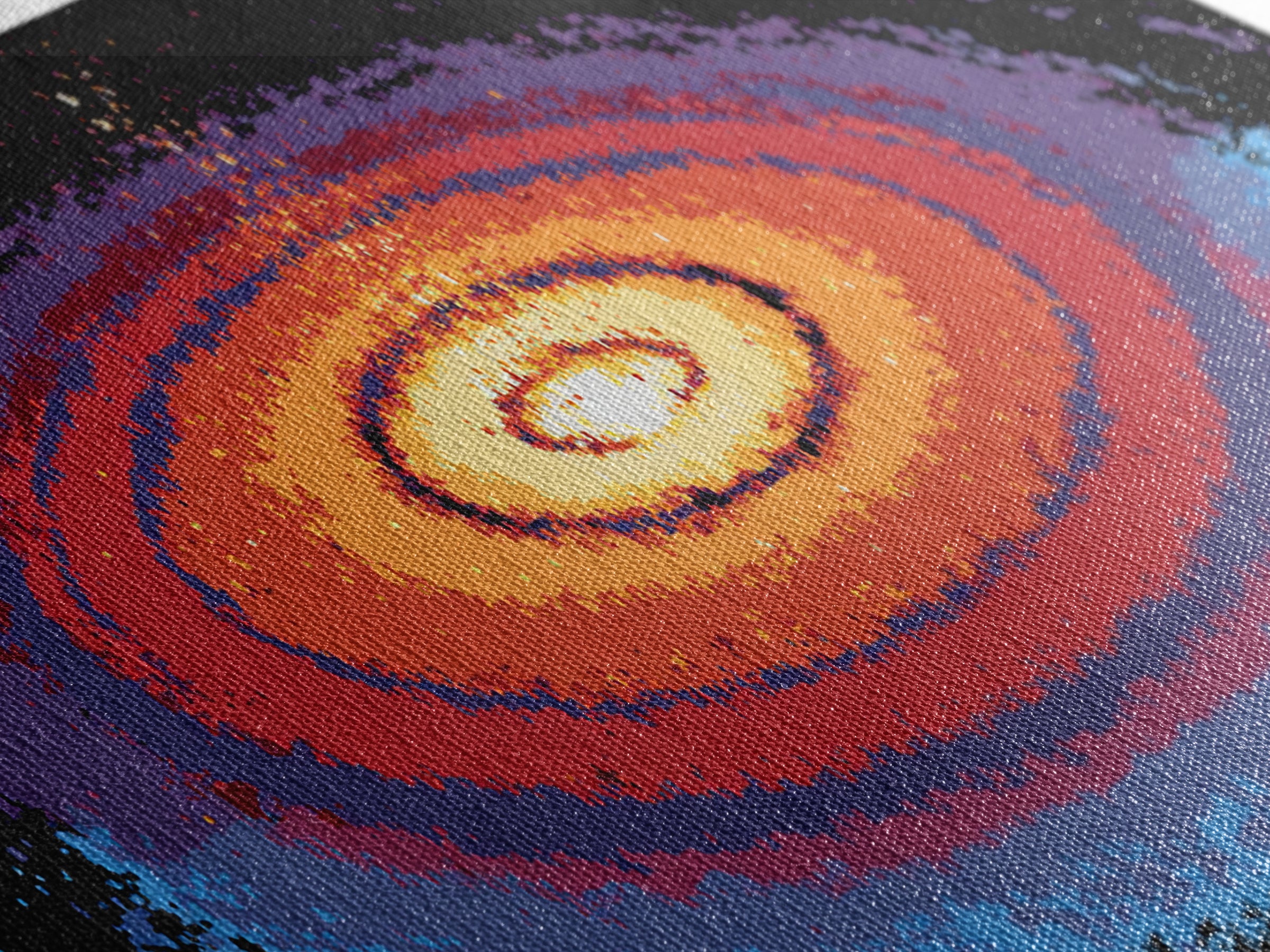 Orange Blue Spiral Galaxy Wall Art, Midcentury Modern Space Abstract Print, Cosmic Retro Decor, Large Canvas Statement Art