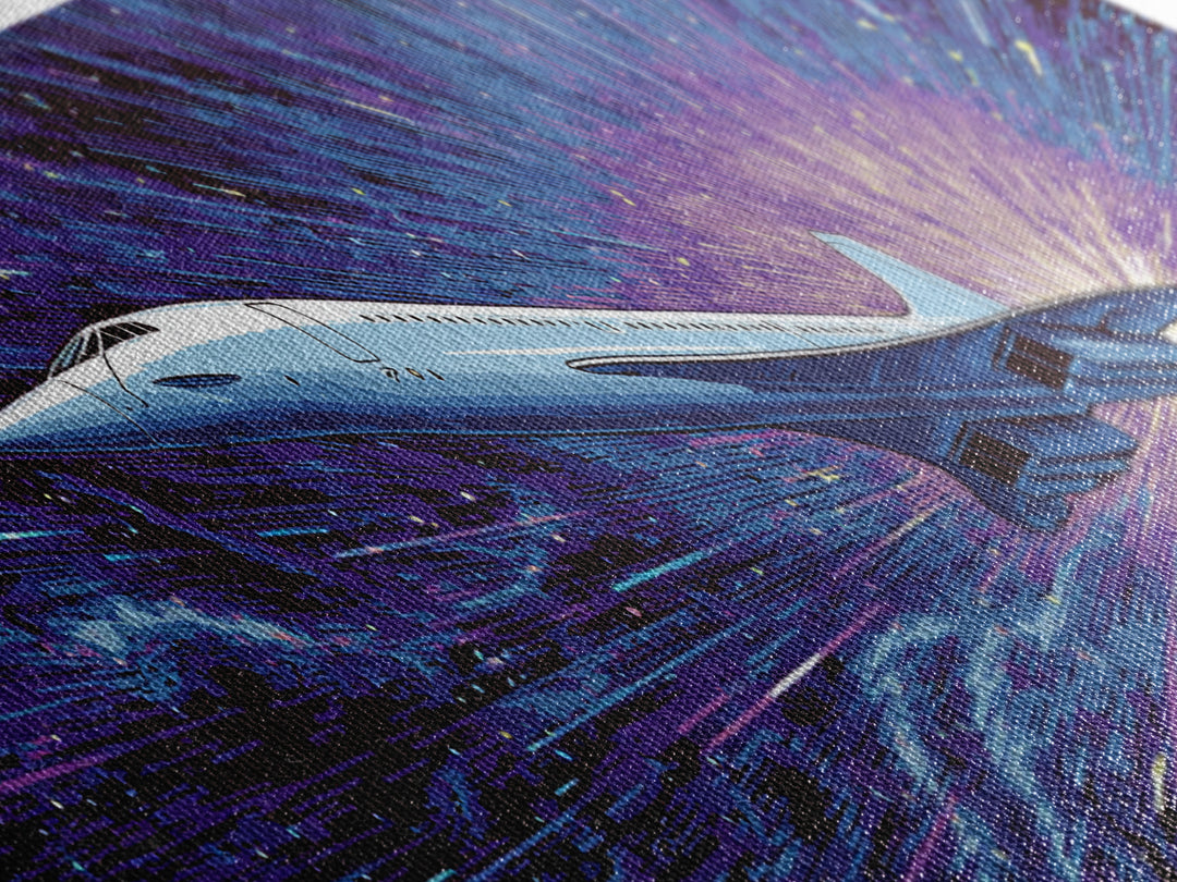 Supersonic Jet Starburst Wall Art, Midcentury Modern Space Poster, Retro Sci Fi Canvas Print, Aviation Wall Decor Gift For Him