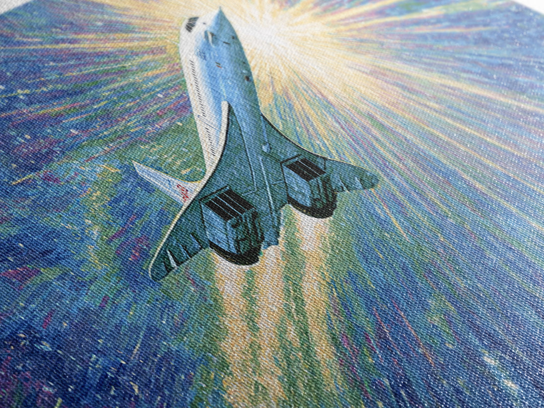Supersonic Jet In Cosmic Starburst Canvas Print, Retro Sci Fi Wall Decor, Midcentury Modern Art, Space Poster Gift, Home Office Decor