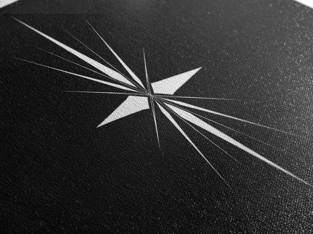 White Atomic Starburst On Black Wall Art, Midcentury Modern Geometric Print, Minimalist Retro Wall Decor, MCM Home Office Art