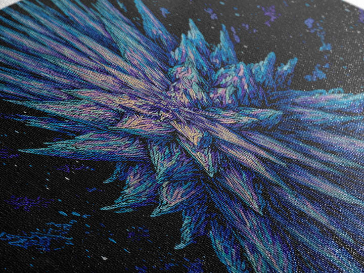 Electric Blue Crystal Explosion Canvas Print, Modern Abstract Art, Cosmic Retro Wall Art, Large Sci Fi Retro Art, Office Decor