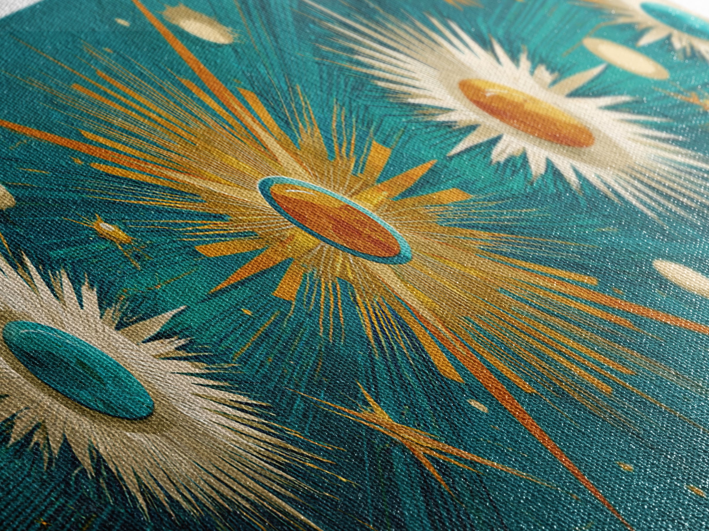 Teal Gold Celestial Sunburst Planets Wall Art, Modern Abstract Art Print, Art Deco Poster, Geometric Wall Decor, MCM Home Decor