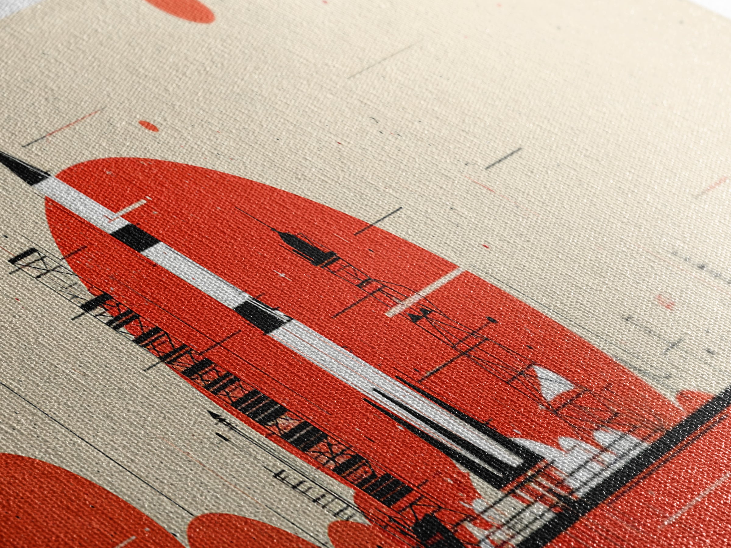 Minimal Red Rocket On Launch Pad Wall Art, Midcentury Modern Space Poster, Atomic Orange Sun Decor, Retro MCM Print Gift