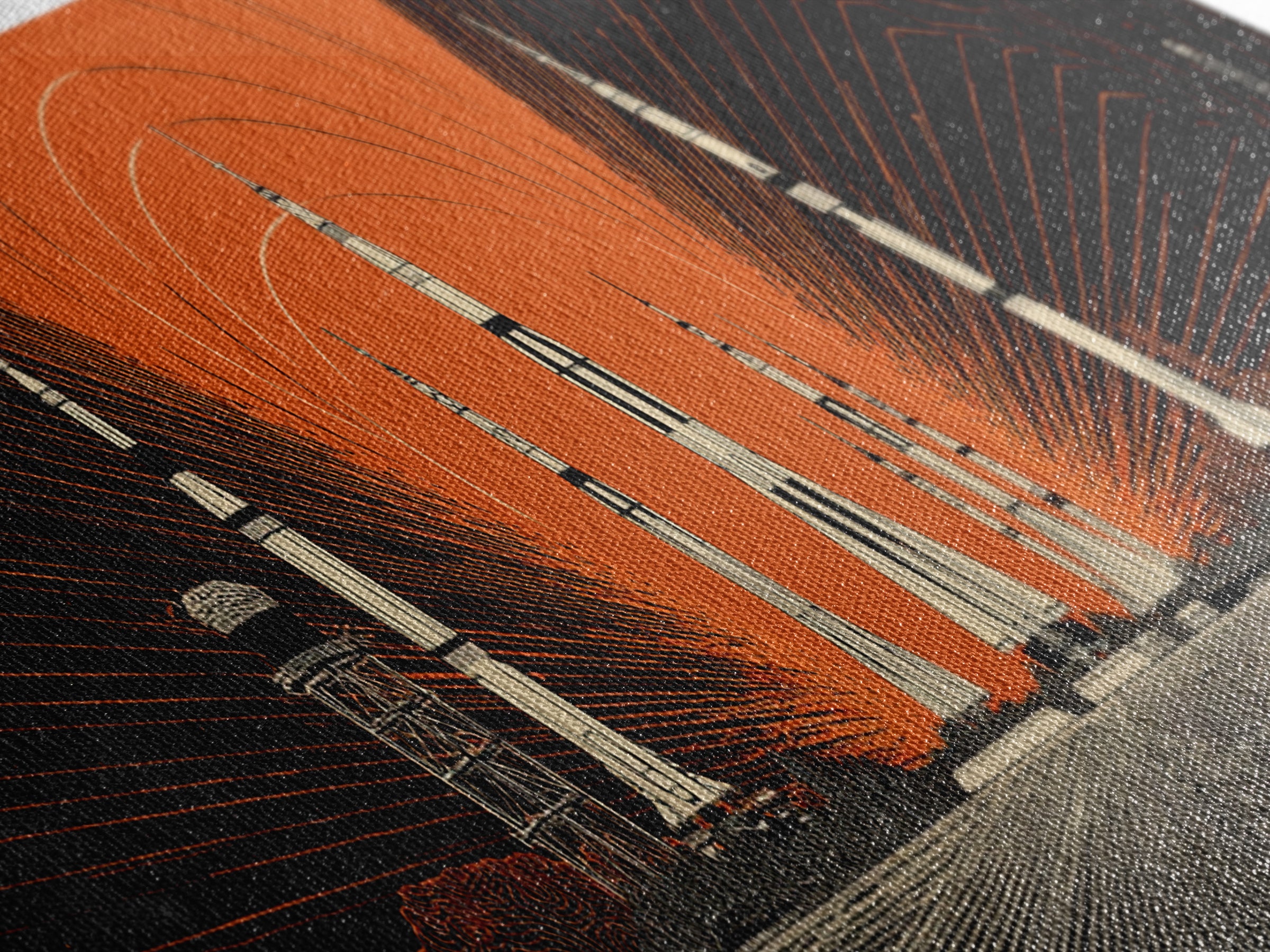 Orange Spaceport Rockets Framed Canvas Print, Midcentury Modern Wall Art, Retro Sci Fi Poster, Atomic MCM Wall Decor, Modern Home Decor