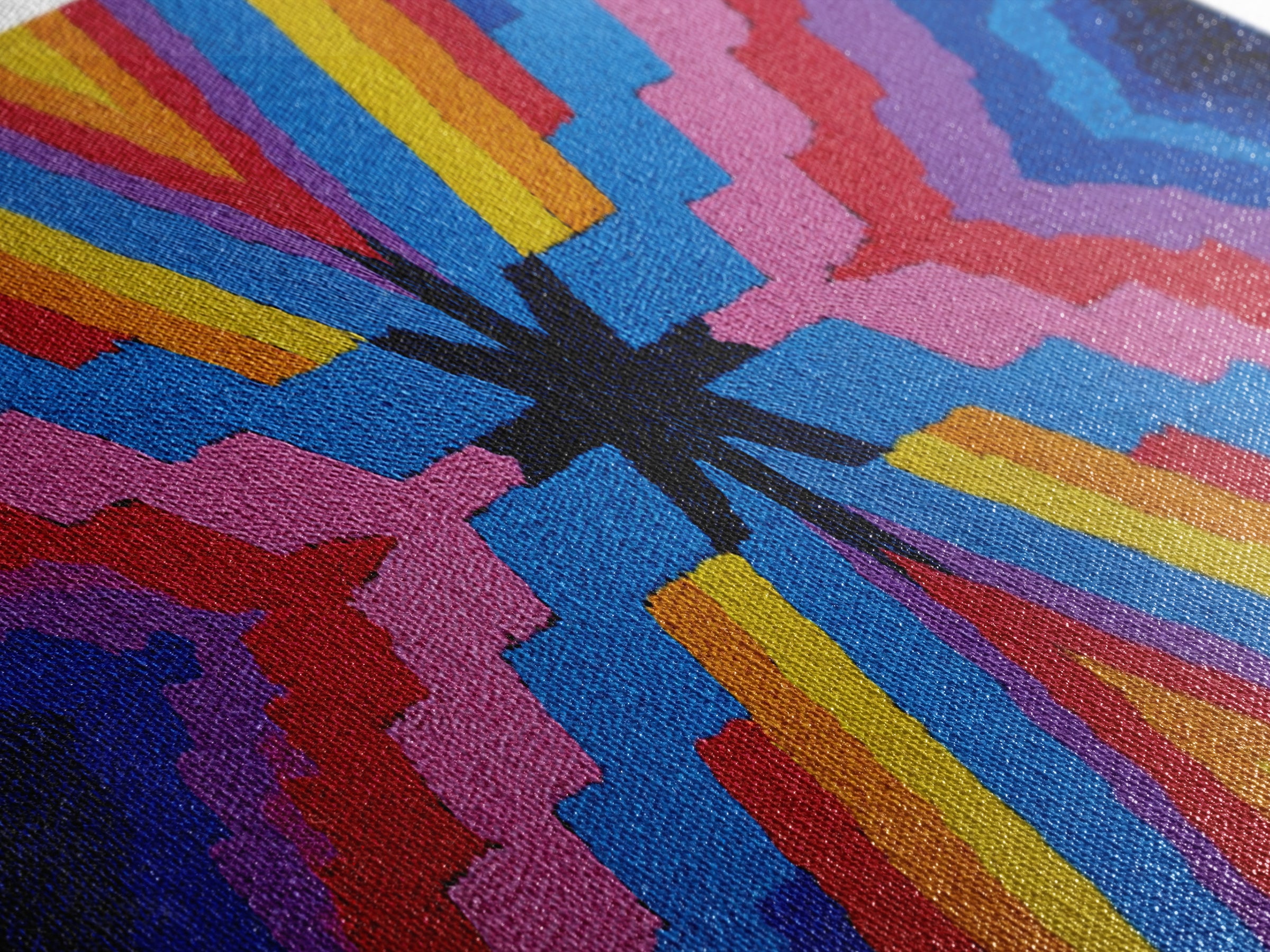 Rainbow Zigzag Kaleidoscope Wall Art, Colorful 70s Retro Poster, Geometric Abstract Art Print, Groovy MCM Living Room Decor