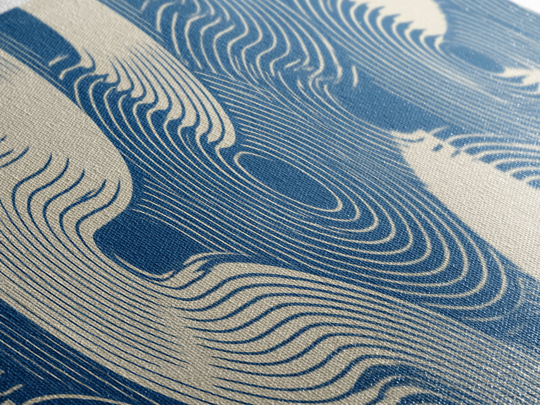 Blue Wave Pattern Wall Art, Scandinavian Modern Art Print, Abstract Line Poster, Coastal Geometric Decor For Bathroom Or Bedroom
