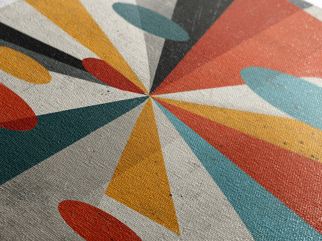 Atomic Teal Orange Geometric Burst Wall Art, Mid Century Modern Abstract Print, Retro Mcm Decor For Living Room, Statement Home Decor