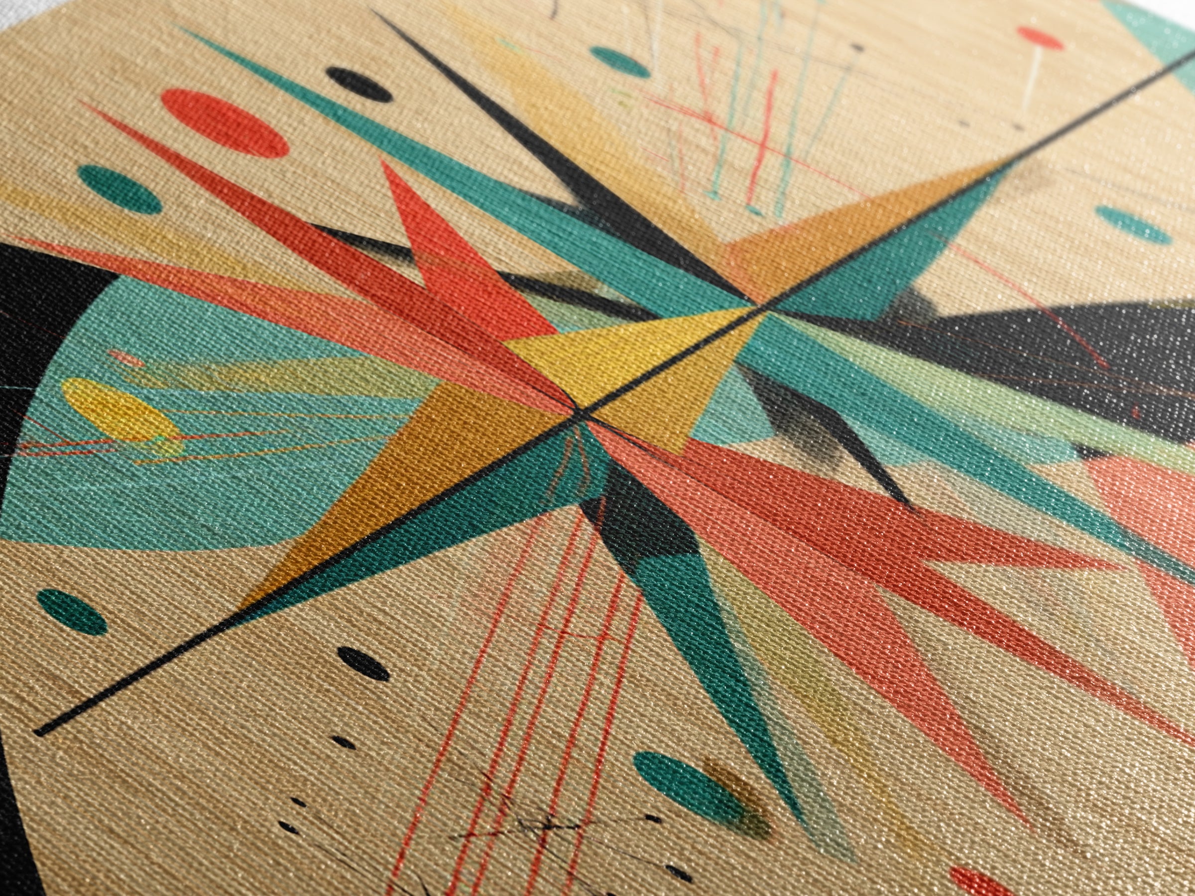 Retro Atomic Starburst On Wood Framed Canvas Print, Mid Century Modern Art, Boho Geometric Wall Decor For Office Or Den