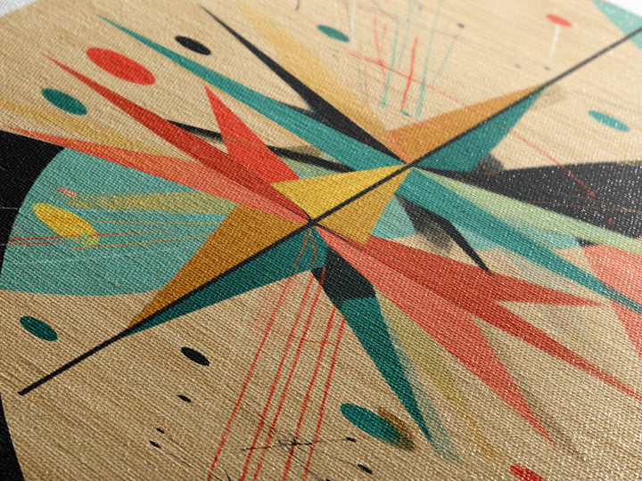 Retro Atomic Starburst On Wood Framed Canvas Print, Mid Century Modern Art, Boho Geometric Wall Decor For Office Or Den