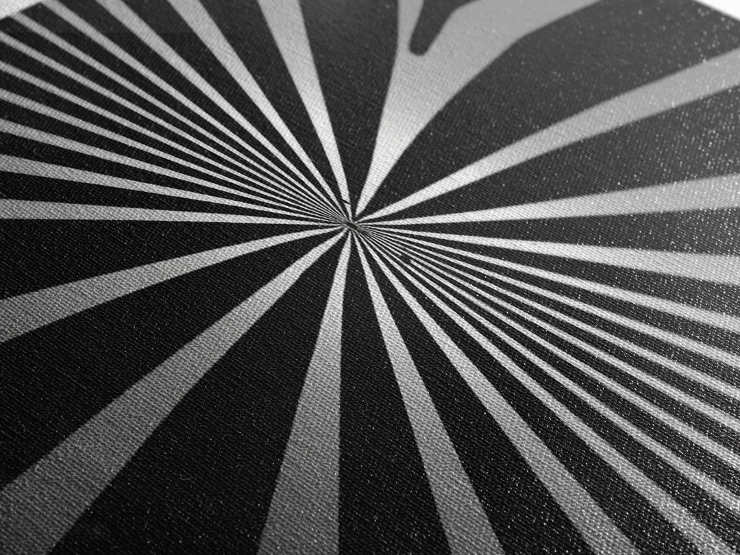 Black And White Radial Op Art Canvas Print, Mid Century Modern Geometric Wall Art, Minimalist Retro Decor For Office Or Den