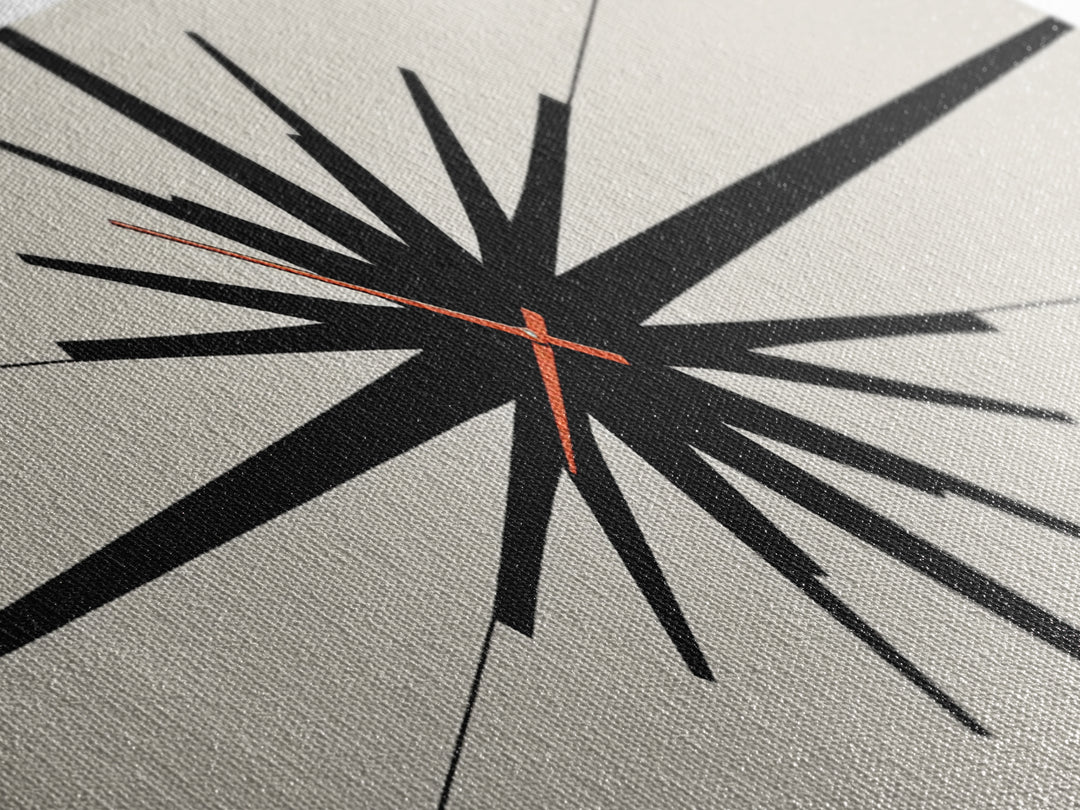 Minimal Black Atomic Starburst Wall Art, Mid Century Modern Abstract Print, Bauhaus Geometric Decor For Office, Den, And Entry