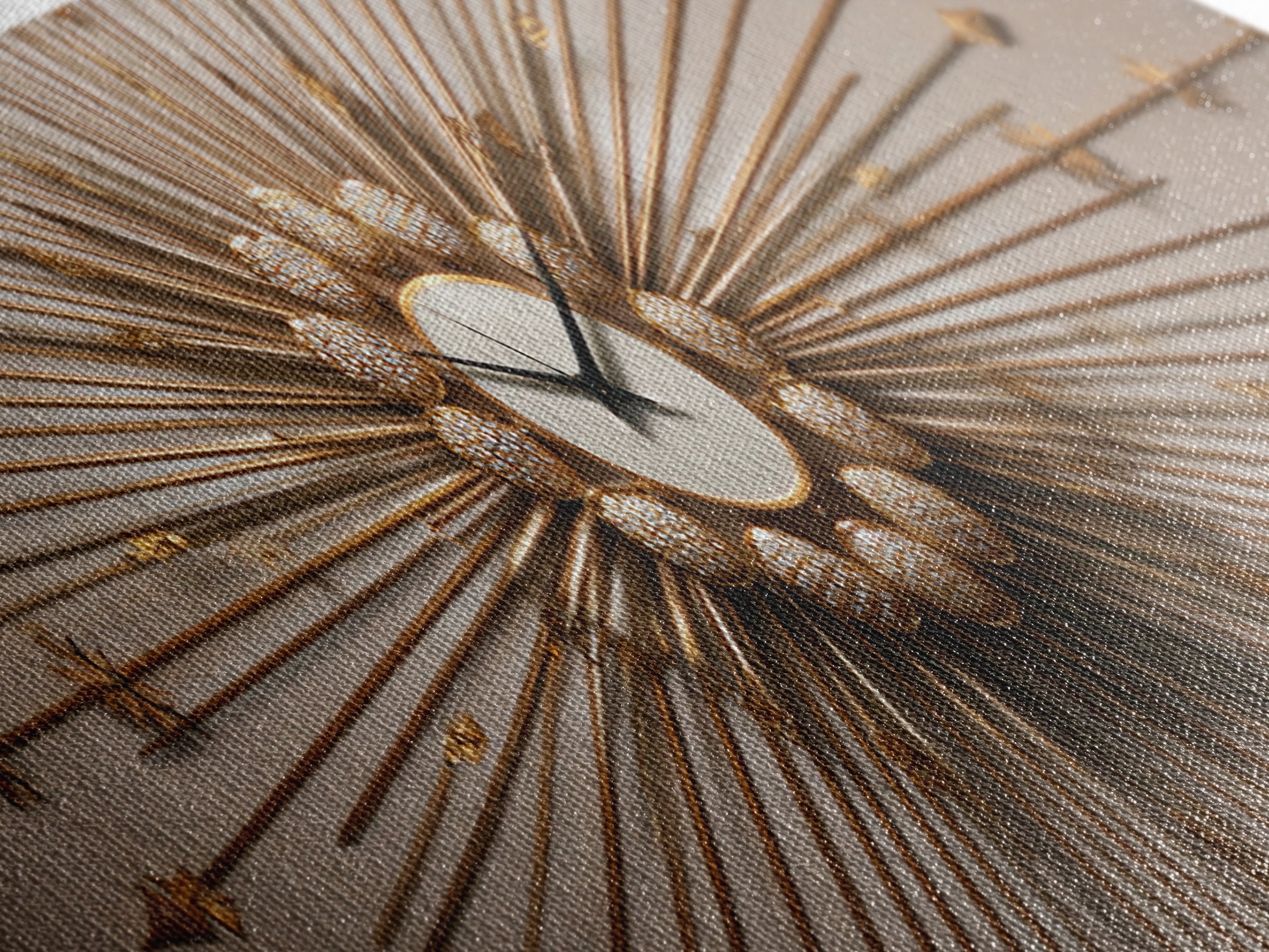 Gold Sunburst Clock Sculpture Framed Canvas Print, Mid Century Modern Wall Art, Hollywood Regency Decor For Living Room