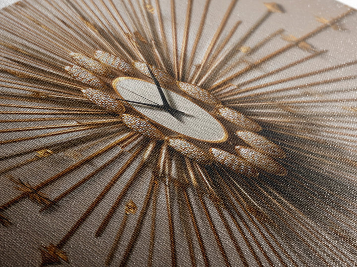 Gold Sunburst Clock Sculpture Framed Canvas Print, Mid Century Modern Wall Art, Hollywood Regency Decor For Living Room