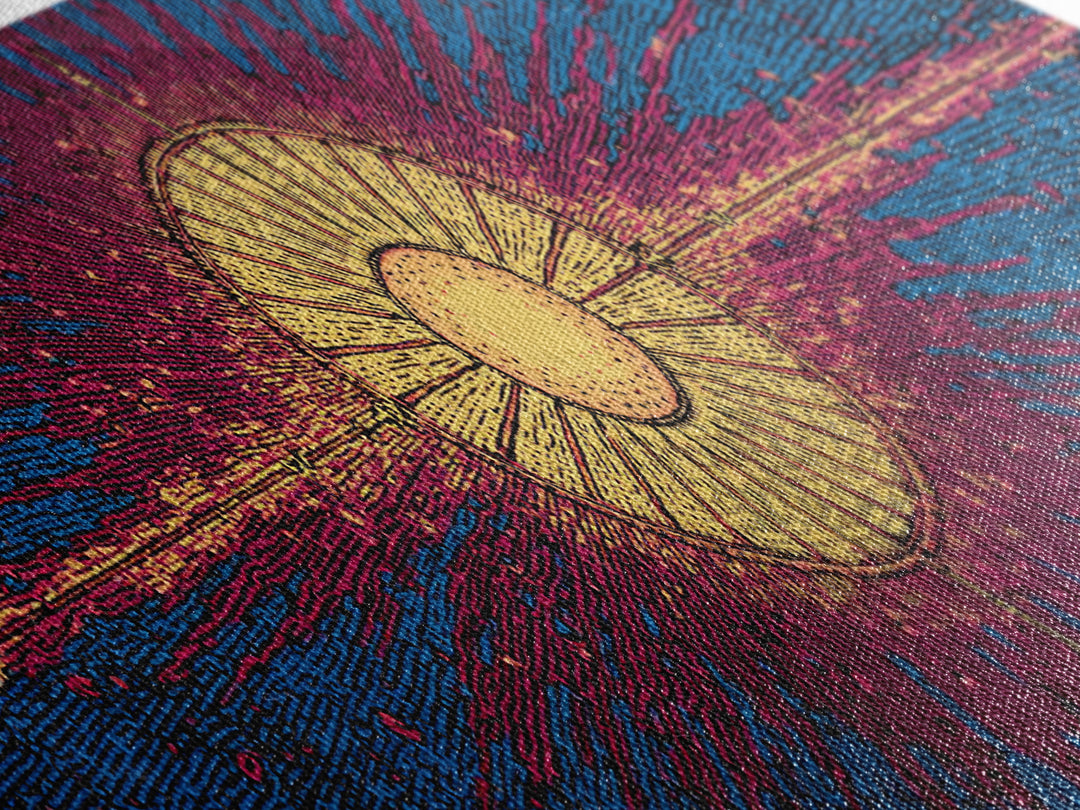 Blue Magenta Solar Burst Wall Art, Mid Century Modern Abstract Print, Cosmic Retro Decor For Living Room And Office, Wall Decor