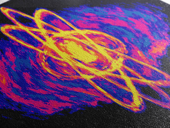 Neon Atom With Cosmic Energy Waves Canvas Print, Modern Abstract Art, Retro Sci Fi Wall Art, Colorful Space Poster, Home Decor