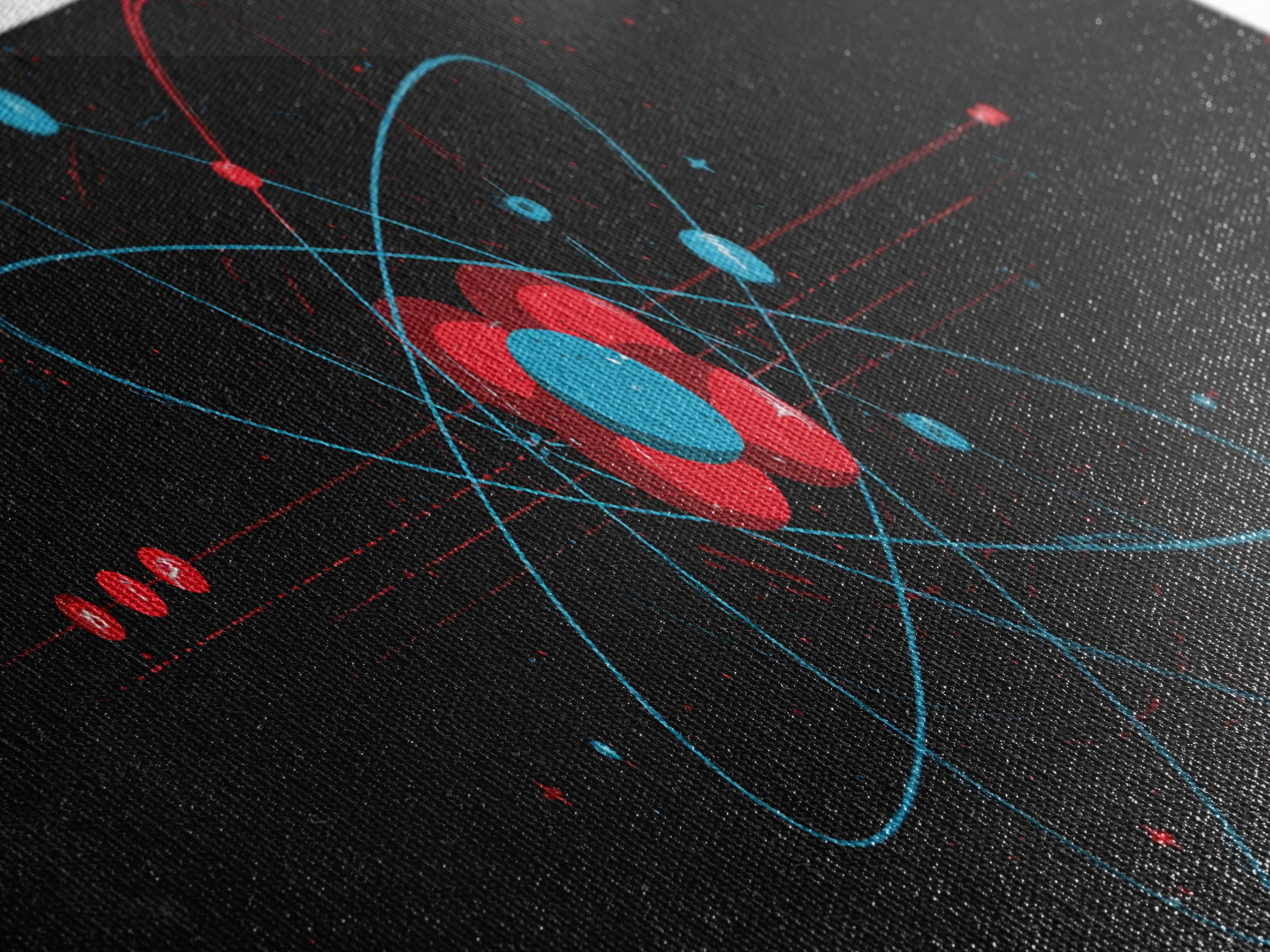 Red And Blue Atomic Orbit Diagram Canvas Print, Mid Century Modern Wall Art, Minimalist Science Poster, Space Age Decor Print