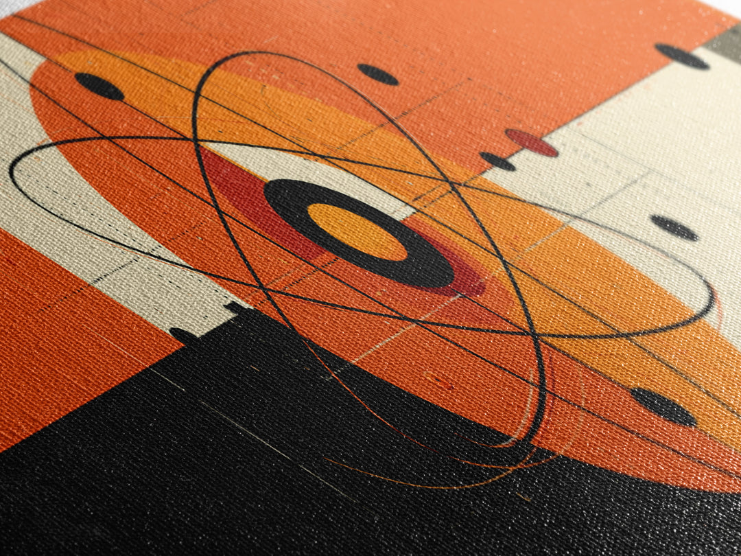 Orange Atomic Abstract With Cream Blocks Canvas Print, Midcentury Modern Wall Art, Bauhaus Retro Poster, Geometric Decor