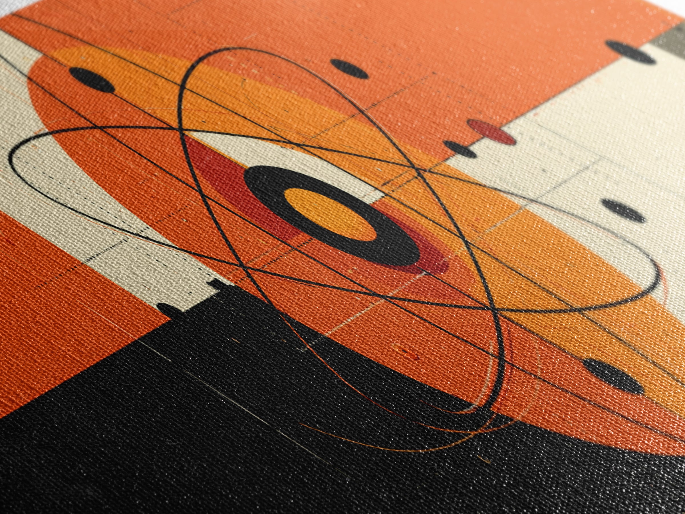 Orange Atomic Abstract With Cream Blocks Canvas Print, Midcentury Modern Wall Art, Bauhaus Retro Poster, Geometric Decor