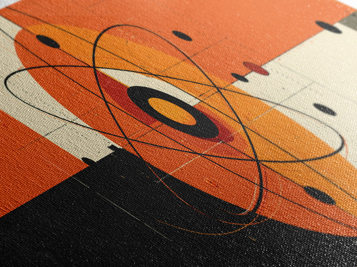 Orange Atomic Abstract With Cream Blocks Canvas Print, Midcentury Modern Wall Art, Bauhaus Retro Poster, Geometric Decor