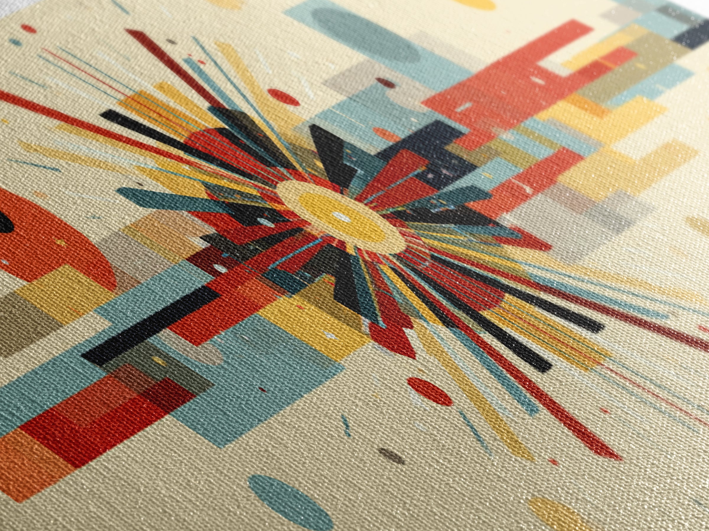 Geometric Atomic Burst With Circles And Lines Canvas Print, Mid Century Modern Wall Art, Bauhaus Poster, Colorful Decor Print