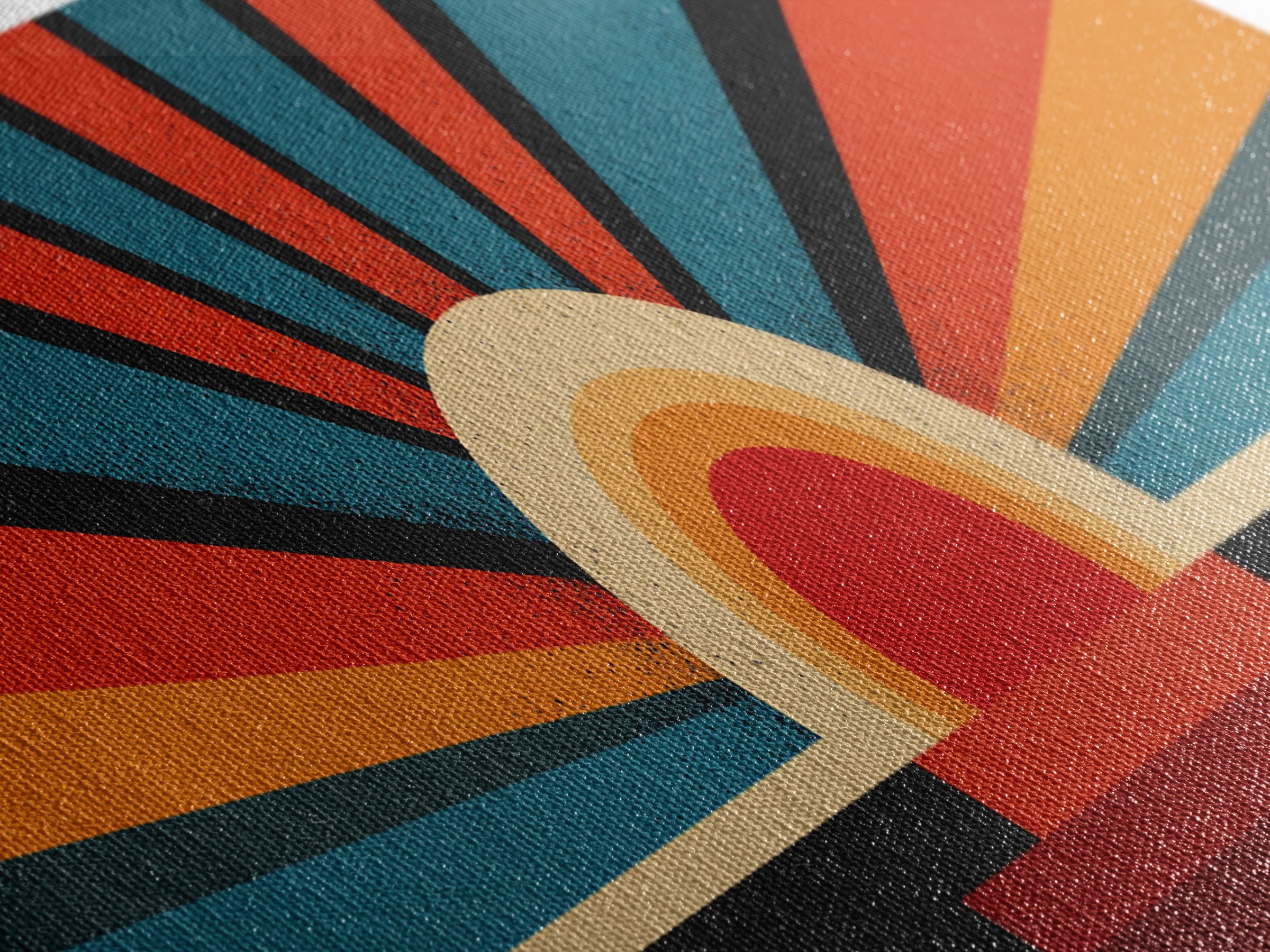 Bold Retro Sunburst Stripe Wall Art, Midcentury Modern Canvas Print, Atomic Geometric Poster, Colorful Living Room Home Decor
