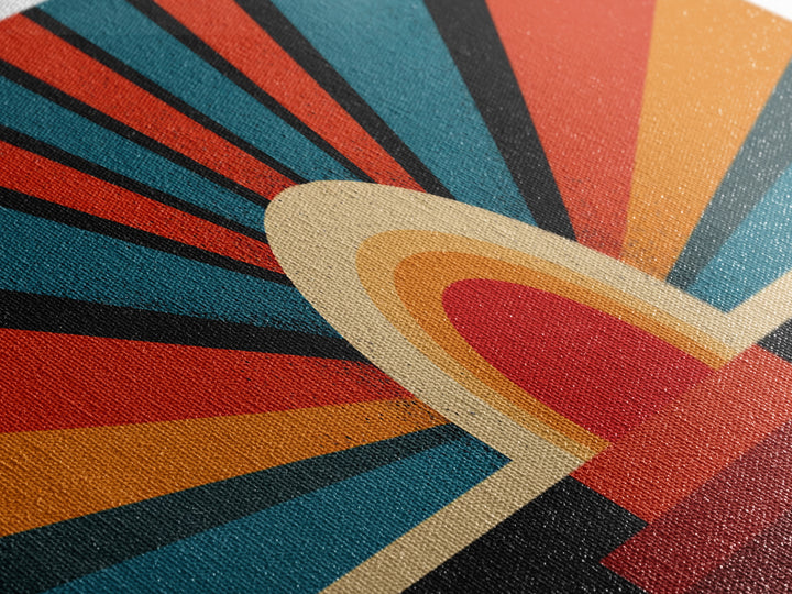 Bold Retro Sunburst Stripe Wall Art, Midcentury Modern Canvas Print, Atomic Geometric Poster, Colorful Living Room Home Decor