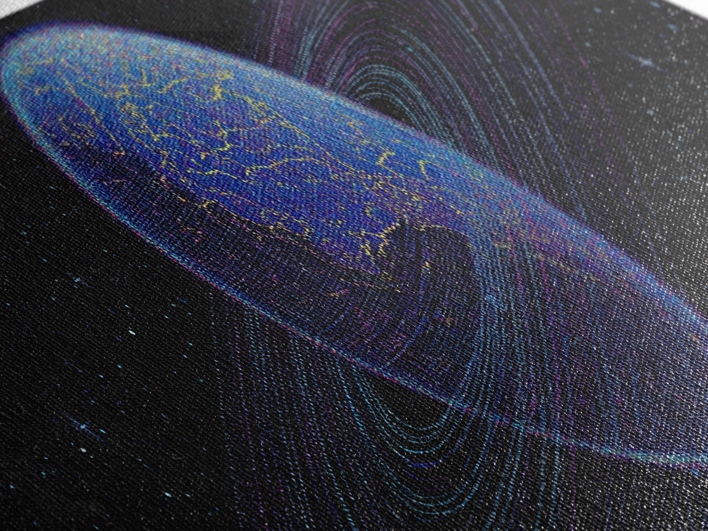 Ringed Blue Planet In Starry Space Canvas Print, Retro Sci Fi Wall Decor, Modern Digital Art Poster For Office And Bedroom