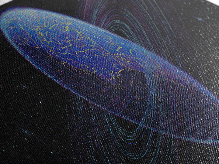 Ringed Blue Planet In Starry Space Canvas Print, Retro Sci Fi Wall Decor, Modern Digital Art Poster For Office And Bedroom