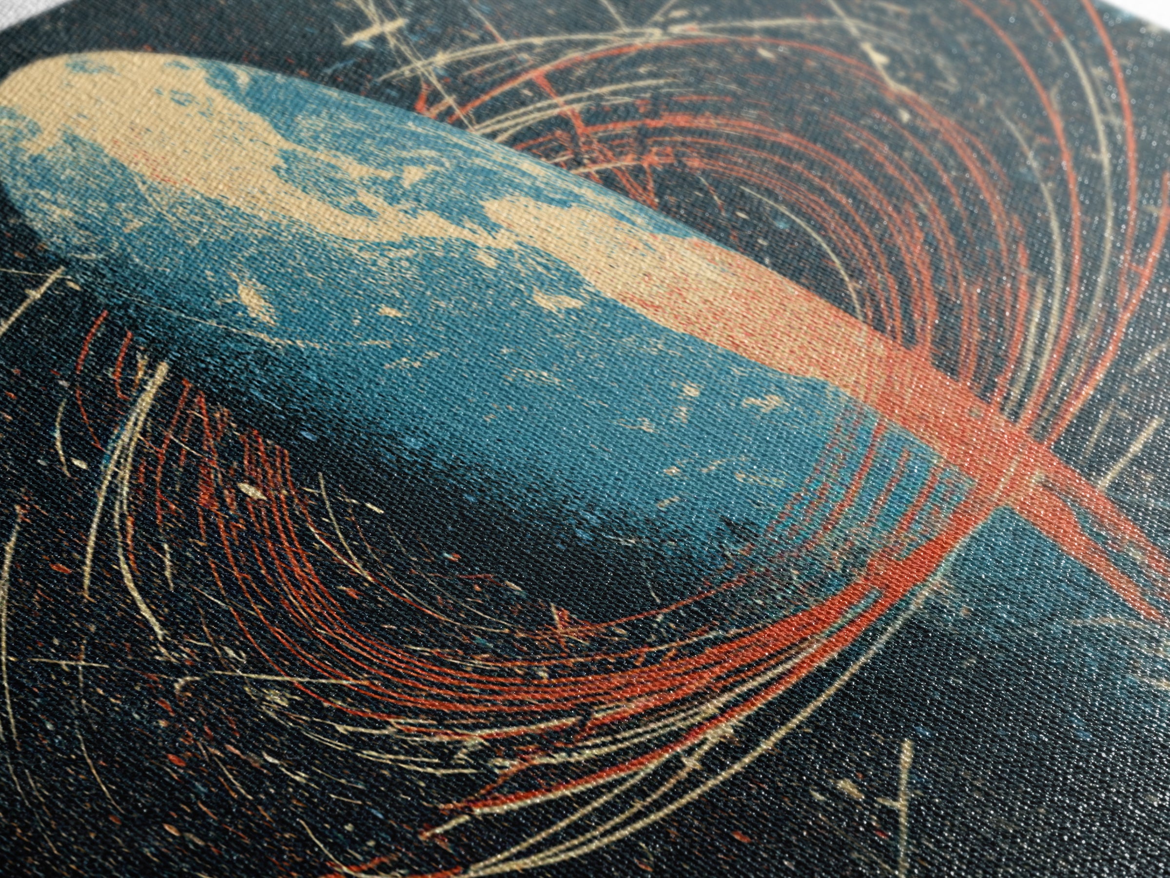 Retro Earth Orbit Lines And Star Map Wall Art, Mid Century Modern Space Poster, Scientific Astronomy Print For Office Decor