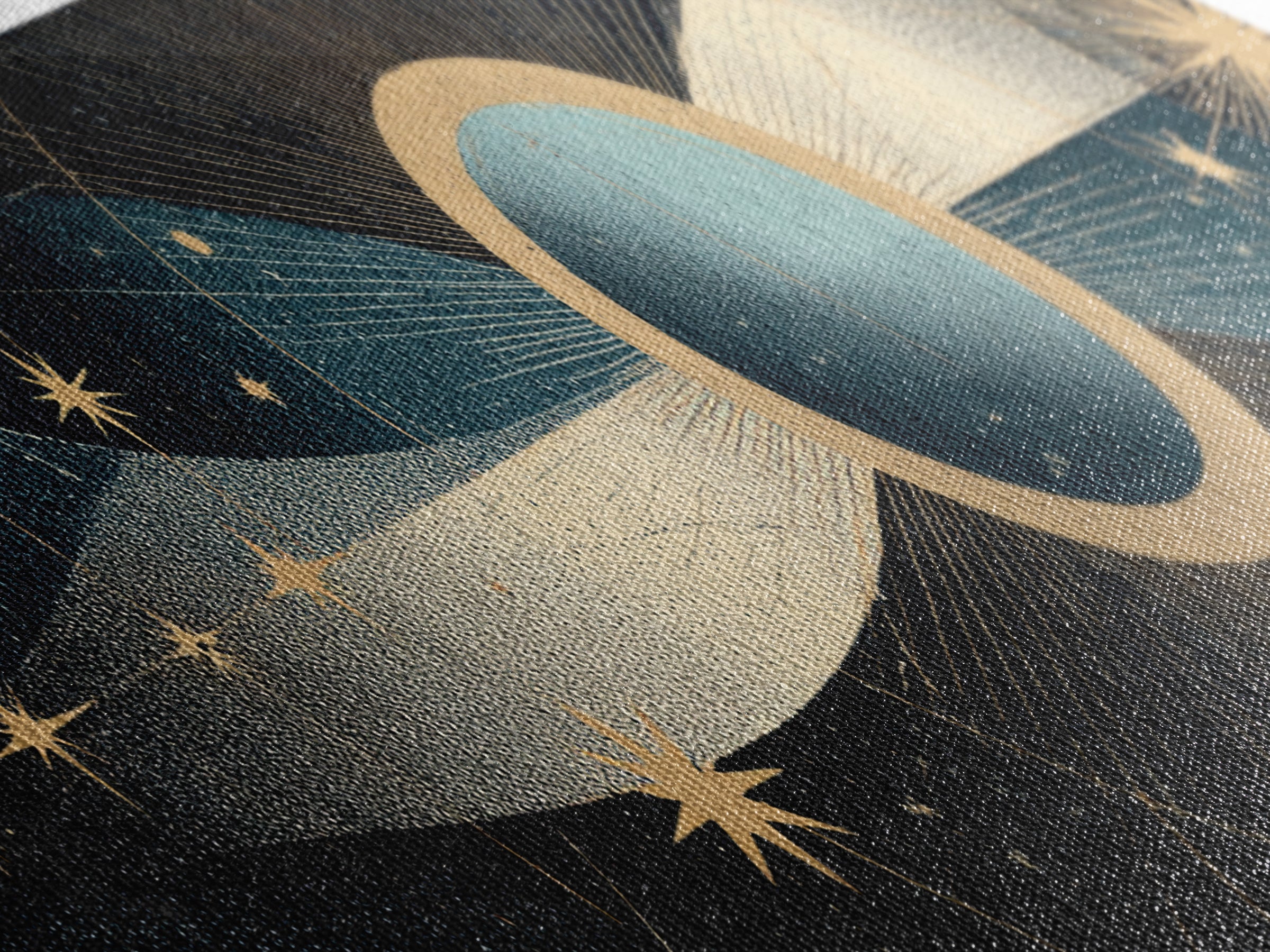 Abstract Solar Eclipse With Golden Stars Wall Art, Mid Century Modern Celestial Poster, Cosmic Retro Print For Living Room