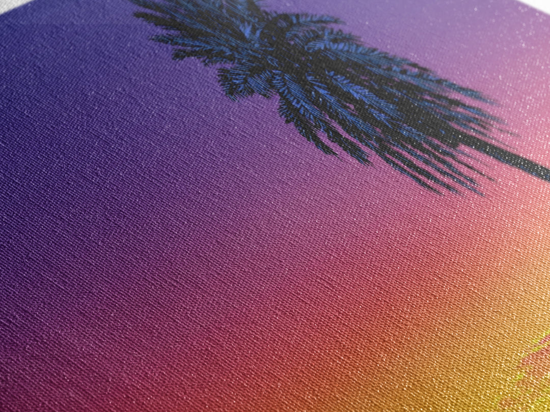 Silhouette Palm Tree Sunset Wall Art, Retro Tropical Landscape Print, Palm Springs Decor, Colorful Mid Century Modern Poster