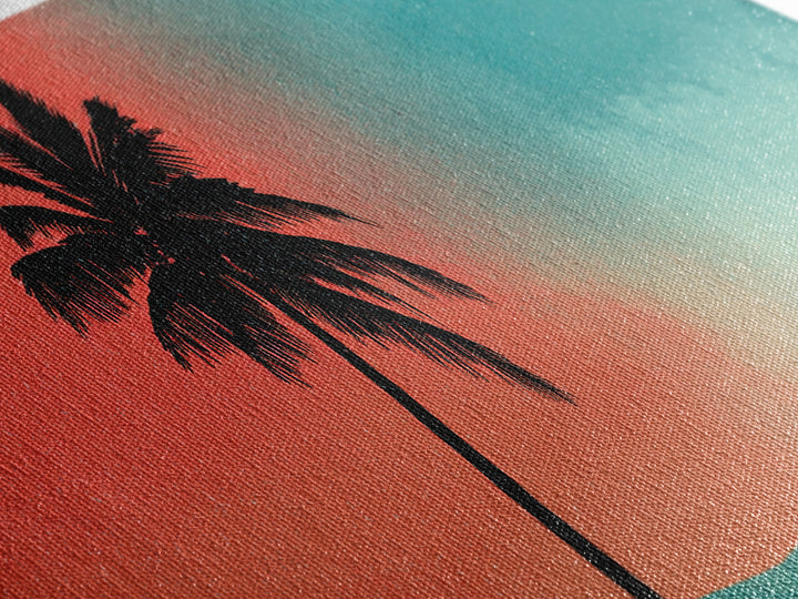 Leaning Palm Teal Coral Sky Wall Art, Retro Desert Landscape Print, Mid Century Modern Decor, Tropical California Poster