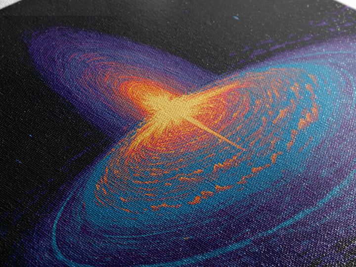 Cosmic Black Hole Galaxy Canvas Print, Retro Sci Fi Space Abstract Art, Neon Blue Orange Wall Decor, Modern Statement Poster