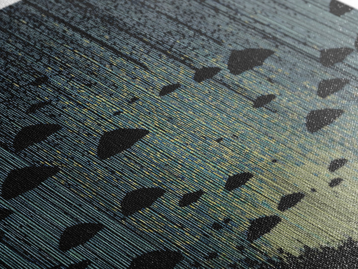 Blue Rain Umbrella Wall Art, Retro Illustration, Atmospheric Modern Art Print, Moody Bedroom Decor And Office Wall Decor